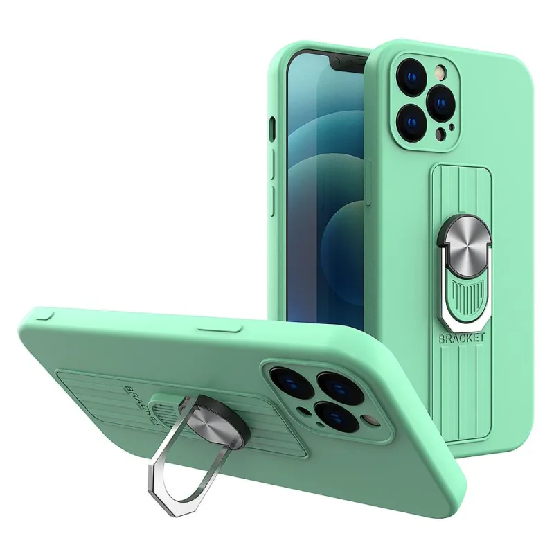 Silikónové puzdro Ring Case s úchopom na prsty a stojanom pre Samsung Galaxy S21+ 5G (S21 Plus 5G) mint