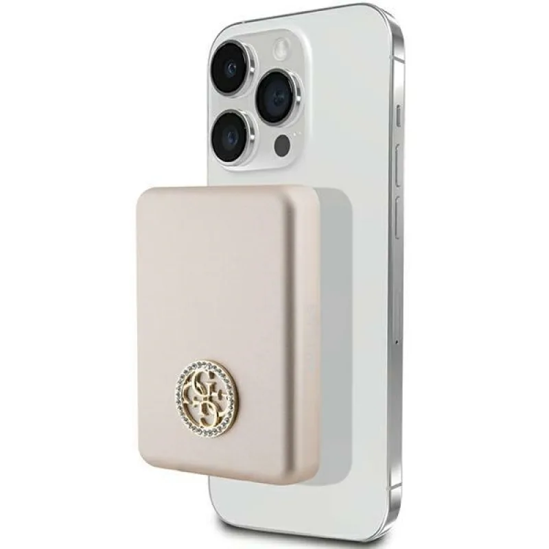 Indukčná power banka Guess MagSafe 4G Strassed Metal Logo 15W 5000mAh - zlatá
