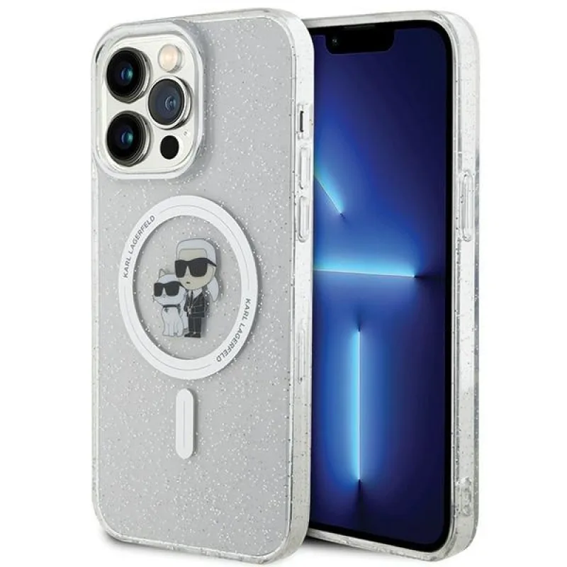 Karl Lagerfeld Karl&Choupette Glitter MagSafe puzdro pre iPhone 15 Pro Max - priehľadné