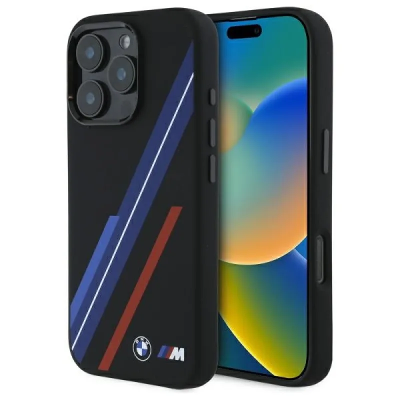 BMW Silicone Random Lines MagSafe Case pre iPhone 16 Pro Max – čierne