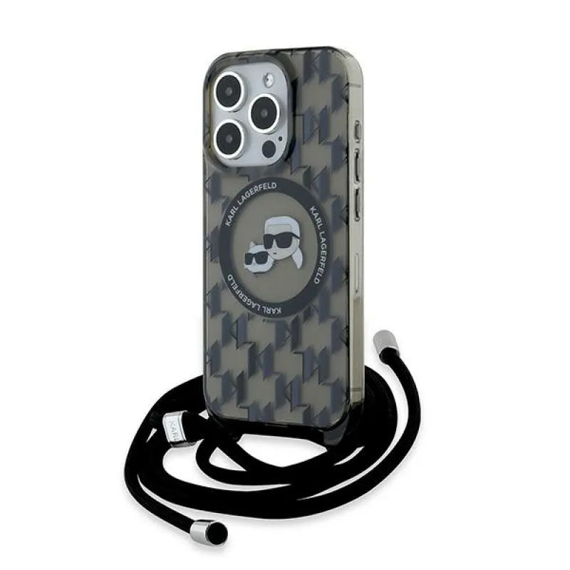 Karl Lagerfeld IML Crossbody Monogram Karl & Choupette Head MagSafe Case pre iPhone 15 Pro – čierny