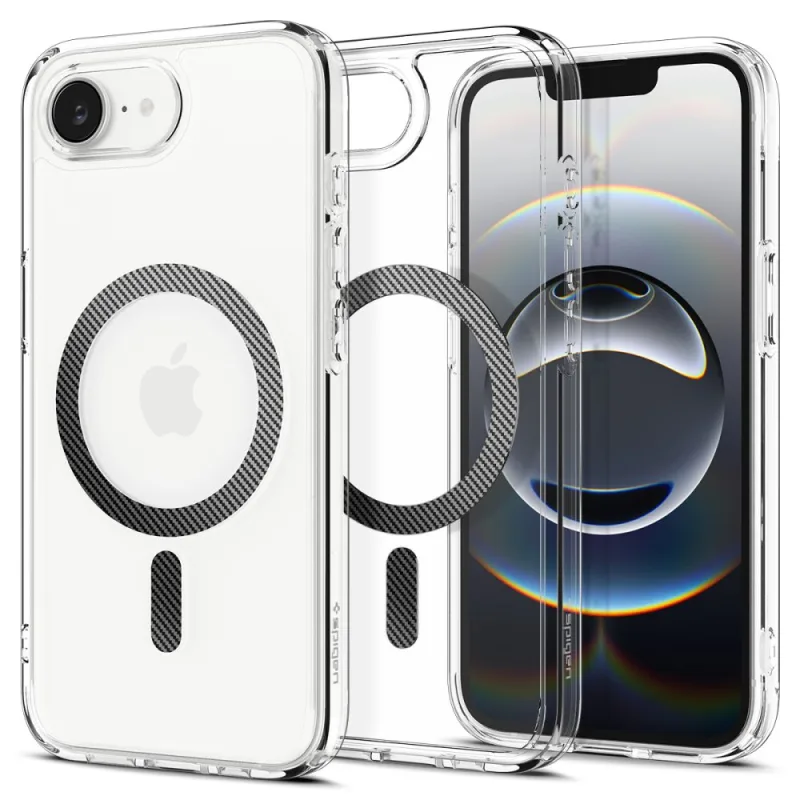 Puzdro Spigen Ultra Hybrid MagSafe iPhone 16e z uhlíkových vlákien – priehľadné