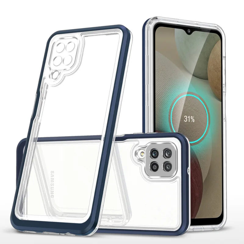 Priehľadné puzdro 3v1 pre Samsung Galaxy A22 4G Frame Gel Cover Blue