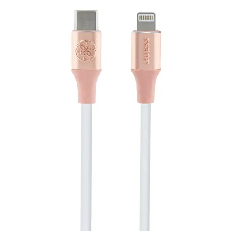 Guess Ebossed Logo USB-C / Lightning kábel 1,5 m rýchle nabíjanie – ružový