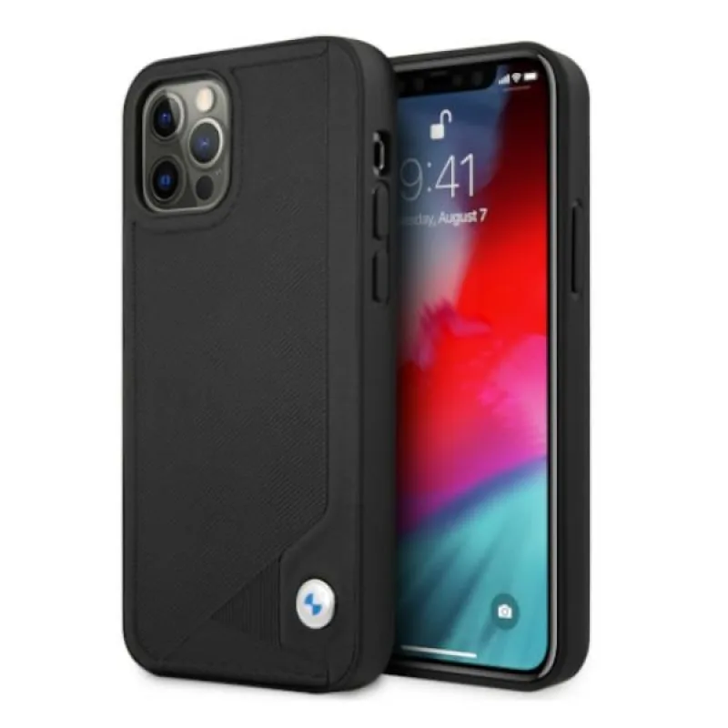 Kožené puzdro BMW Deboss Case pre iPhone 12 / iPhone 12 Pro - čierne