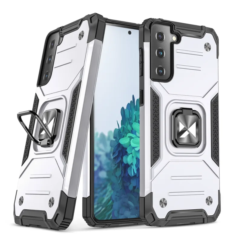 Pevný hybridný kryt Wozinsky Ring Armor + magnetický držiak pre Samsung Galaxy S22 + (S22 Plus) strieborný