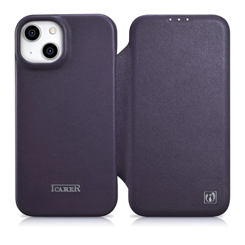 Kožené puzdro iCarer CE Premium Leather Folio Case iPhone 14 Plus Magnetic Flip Leather Folio Case MagSafe Dark Purple (WMI14220715-DP)
