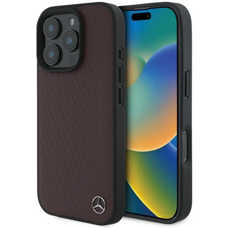 Puzdro Mercedes MB z imitácie dreva MagSafe iPhone 16 Pro – červené
