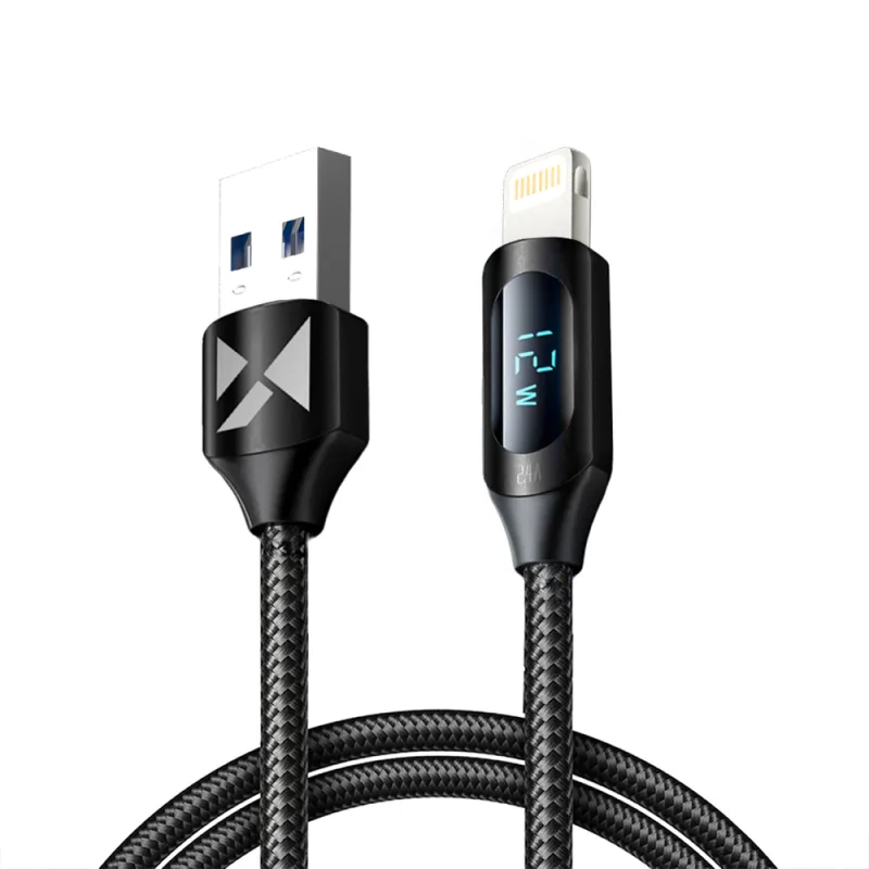 Kábel USB-A – Lightning Wozinsky WUALC1 s LED displejom 2,4A 1m – čierny