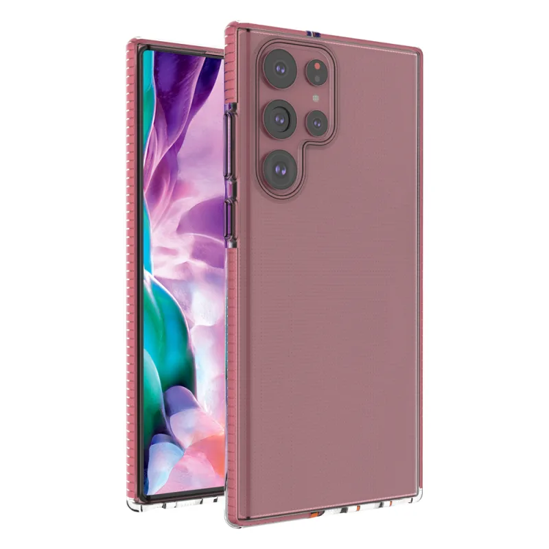 Spring Case kryt gélový kryt s farebným rámom pre Samsung Galaxy S22 Ultra svetlo ružový