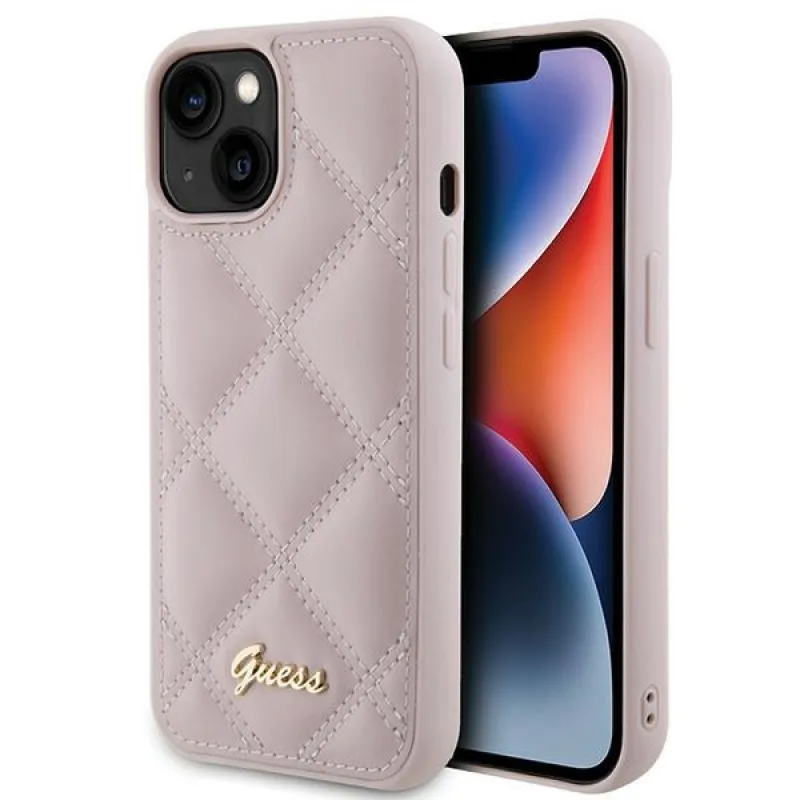 Obal Guess Quilted Metal Logo pre iPhone 15 - ružový