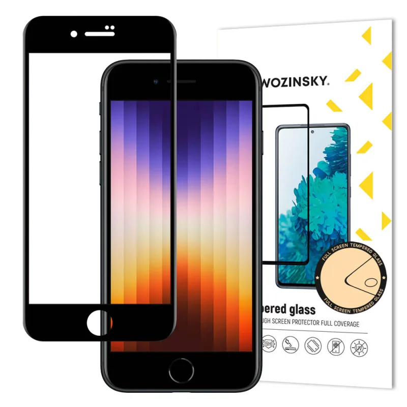 Wozinsky super odolné tvrdené sklo s celoplošným lepidlom, celá obrazovka s rámom, priateľský iPhone SE 2022 / SE 2020 / iPhone 8 / iPhone 7 čierny