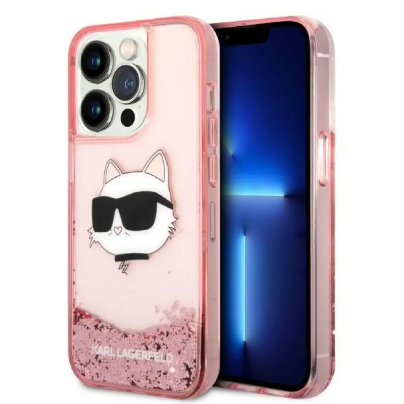 Karl Lagerfeld KLHCP14LLNCHCP iPhone 14 Pro 6,1" ružovo-ružové pevné puzdro s trblietavou chupetovou hlavou