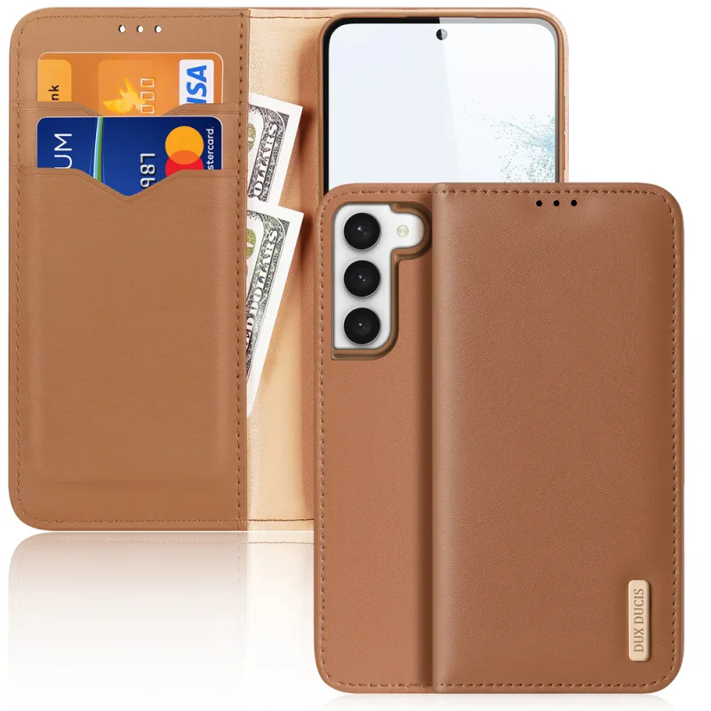 Puzdro Dux Ducis Hivo Samsung Galaxy S23+ flip cover stojan na peňaženku RFID blocking hnedé