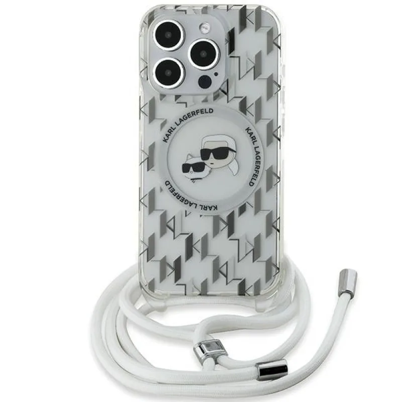 Karl Lagerfeld IML Crossbody Monogram Karl & Choupette Head MagSafe Case pre iPhone 15 Pro Max – priehľadné