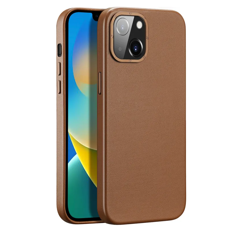 Kožený kryt Dux Ducis Grit pre iPhone 14 Plus Elegantný kryt z umelej kože (kompatibilný s MagSafe) Hnedý