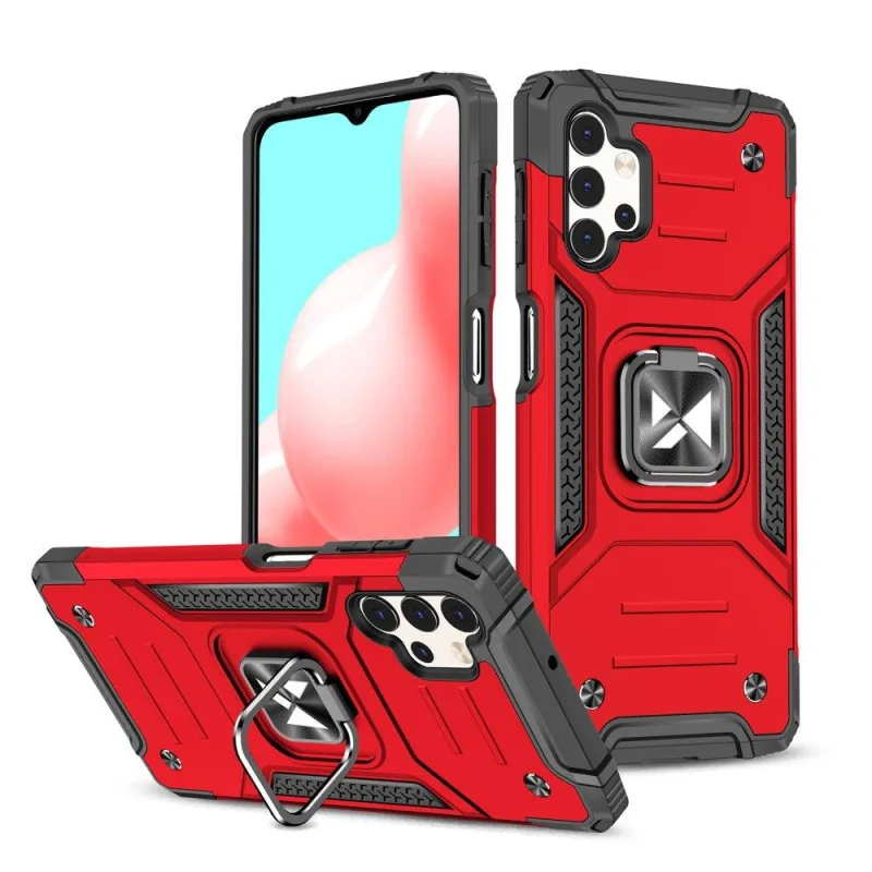 Pevný hybridný kryt puzdra Wozinsky Ring Armor + magnetický držiak pre Samsung Galaxy A73 červený