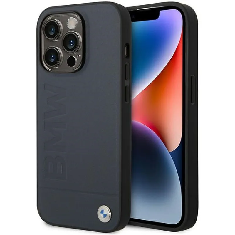 Puzdro BMW BMHMP14XSLLNA iPhone 14 Pro Max 6,7" námornícke/námornícke pevné puzdro Leather Hot Stamp MagSafe
