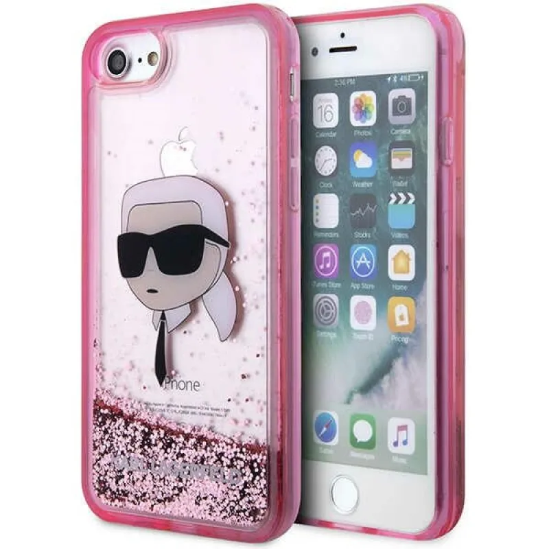 Karl Lagerfeld KLHCI8LNKHCP iPhone 7/8/ SE 2020/2022 ružovo-ružové pevné puzdro Glitter Karl Head