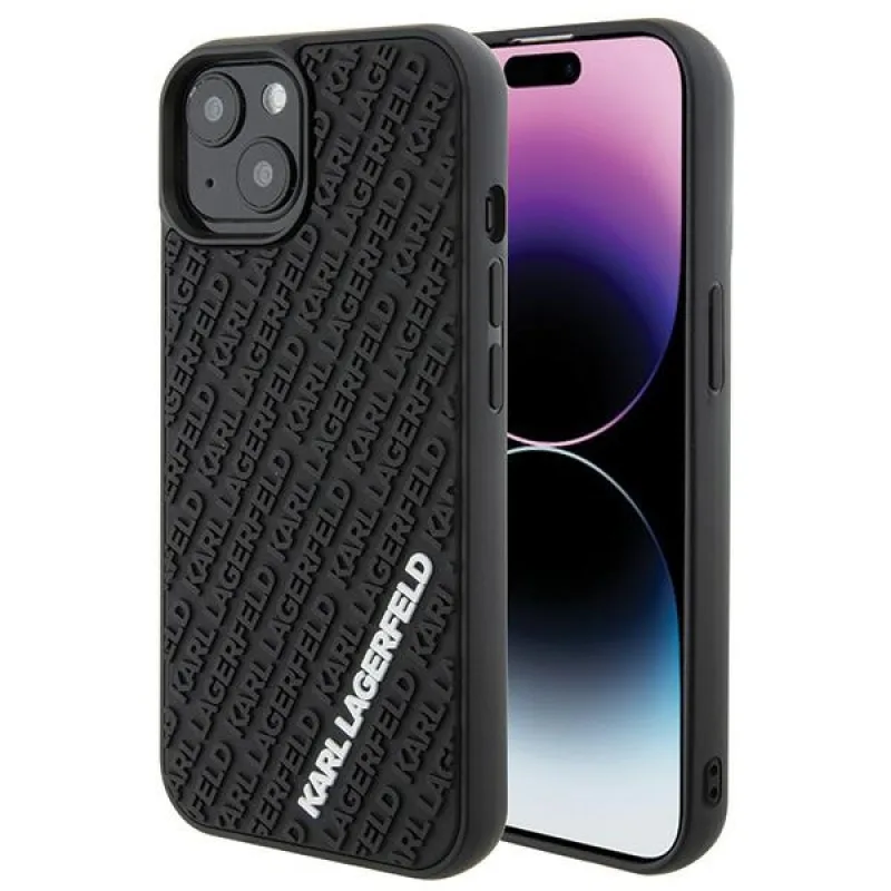 Kryt Karl Lagerfeld 3D Rubber Multi Logo pre iPhone 15 - čierny