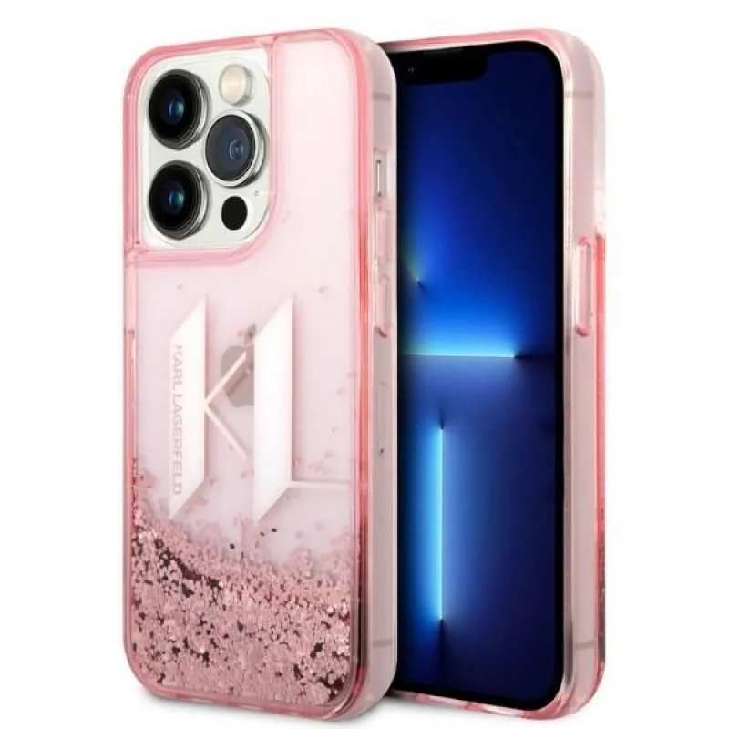 Karl Lagerfeld KLHCP14LLBKLCP iPhone 14 Pro 6,1" ružovo-ružový pevný obal Liquid Glitter Big KL