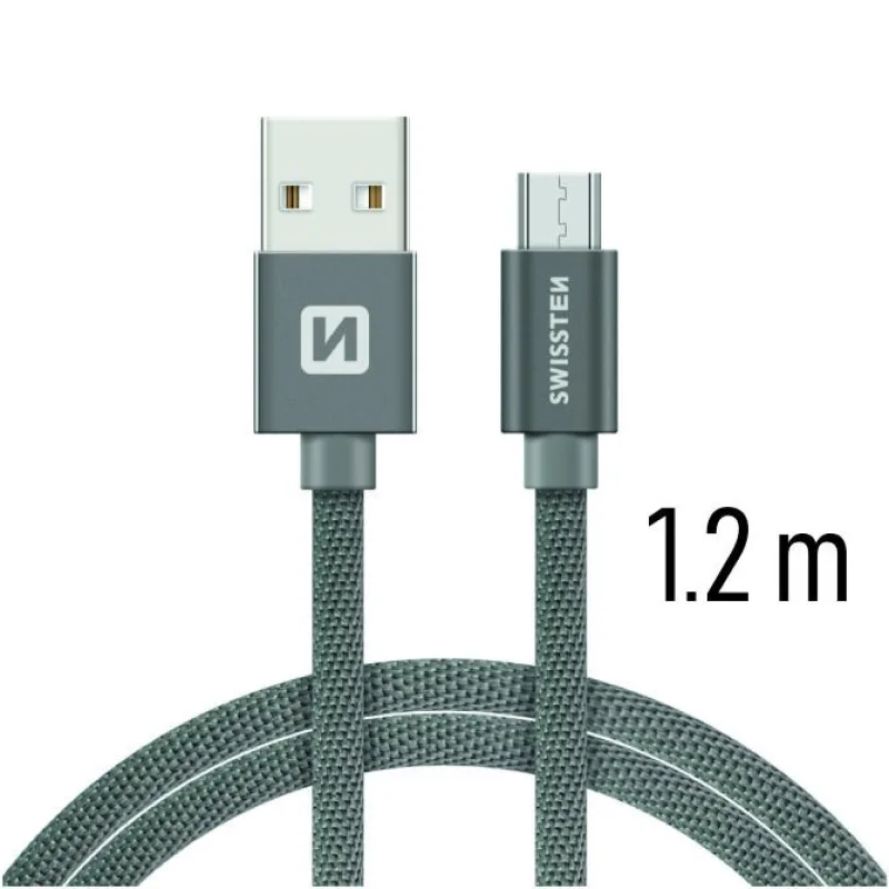Swissten Data Cable Textile USB / Micro USB 1.2 m, grey