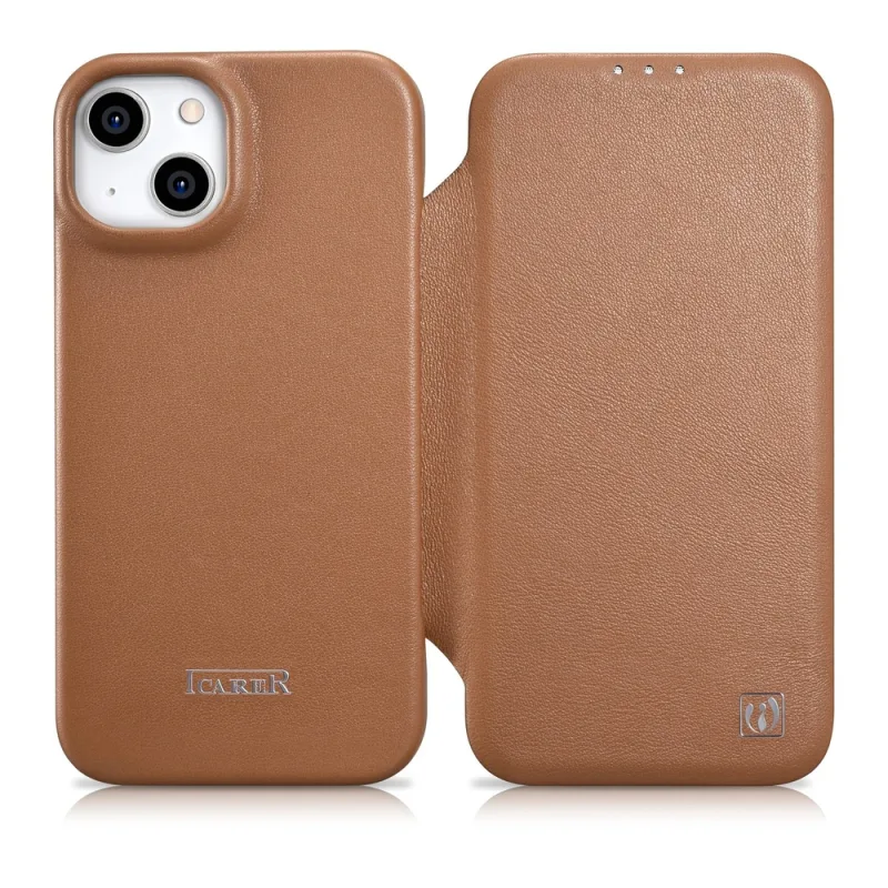 Kožené puzdro iCarer CE Premium Leather Folio Case iPhone 14 Plus Magnetic Flip Leather Folio Case MagSafe Brown (WMI14220715-BN)