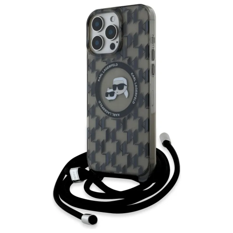 Karl Lagerfeld IML Crossbody Monogram Karl & Choupette Head MagSafe Case pre iPhone 16 Pro – čierny