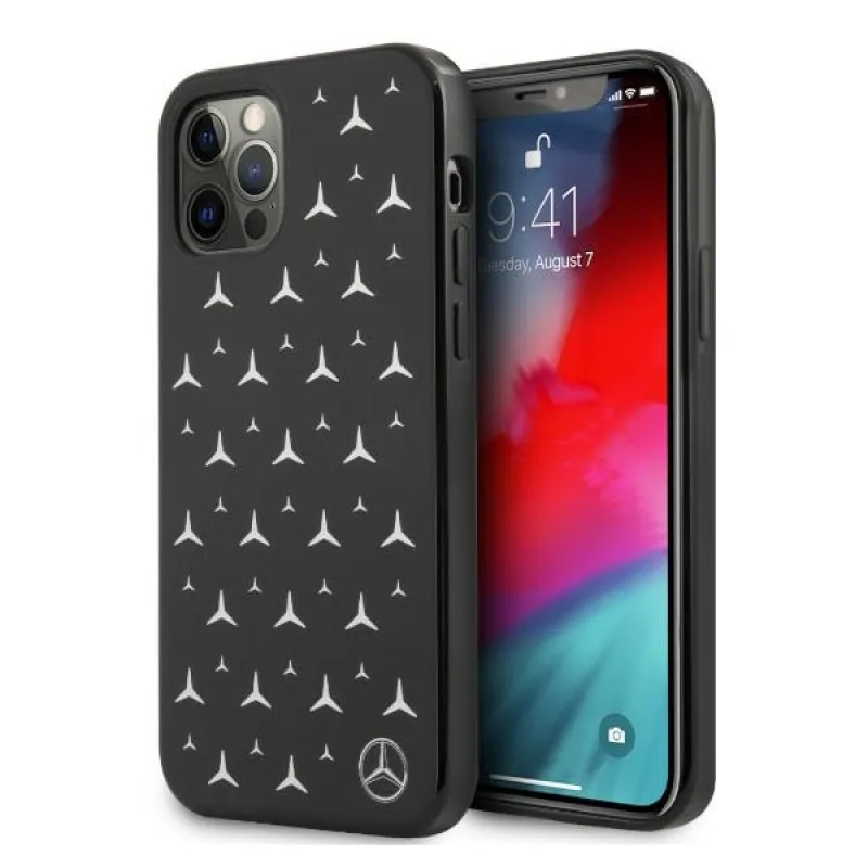 Kryt Mercedes Silver Stars Pattern Case pre iPhone 12 Pro Max – čierny