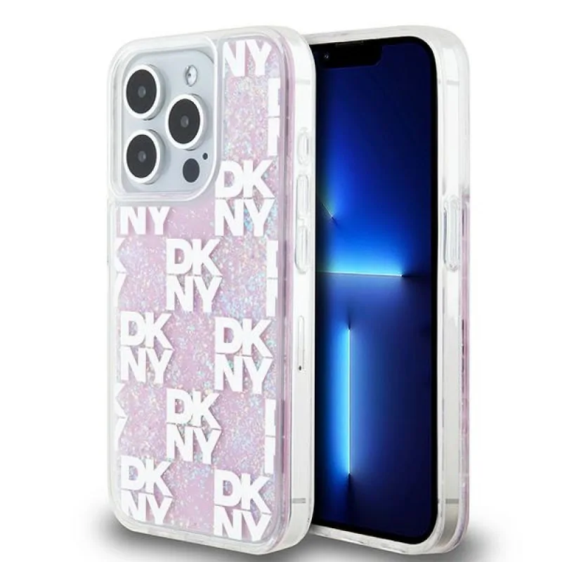 Puzdro DKNY Liquid Glitter Multilogo pre iPhone 15 Pro - ružové