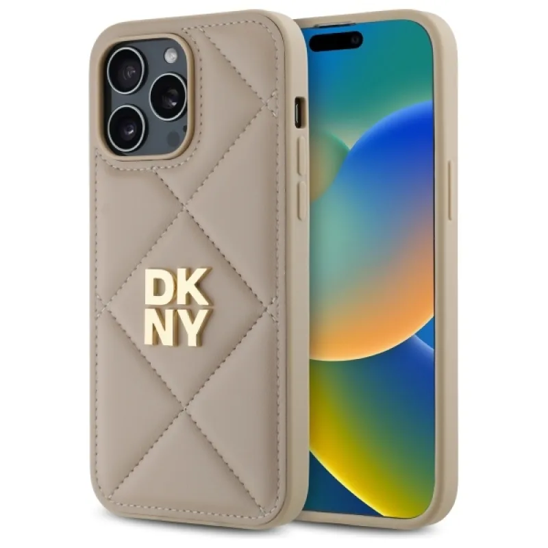 Puzdro DKNY Quilted Stack Logo iPhone 14 Pro – béžové