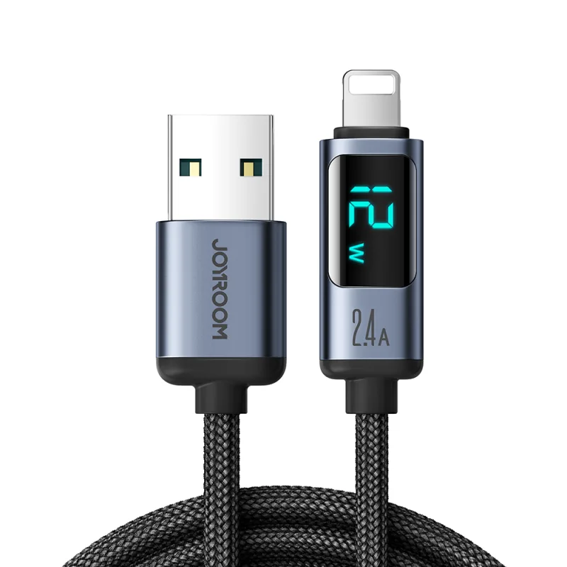 Kábel Joyroom Prism Series A16 Lightning / USB-A 2,4 A 1,2 m s LED displejom – čierny