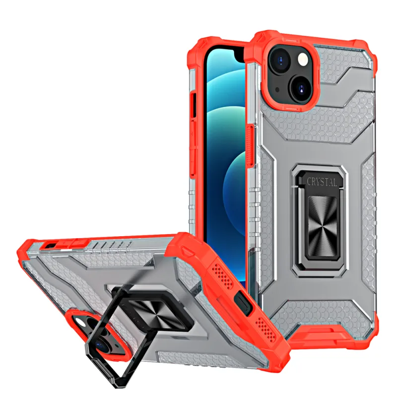 Crystal Ring Case Kickstand Tough Rugged Cover pre iPhone 13 červený