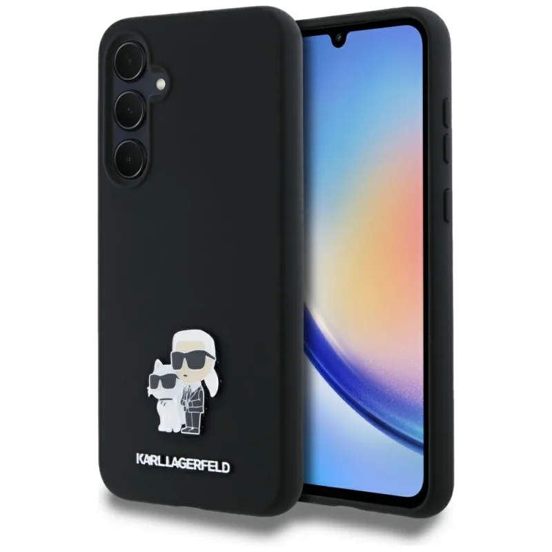 Karl Lagerfeld silikónové puzdro Karl&Choupette Metal Pin pre Samsung Galaxy A35 - čierne