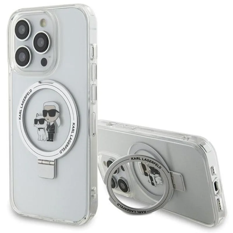 Karl Lagerfeld Ring Stand Puzdro Karl&Choupette MagSafe pre iPhone 13 Pro Max - biele