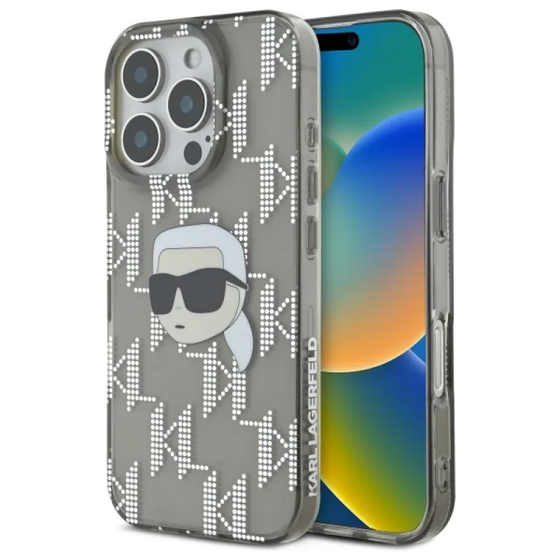 Kryt Karl Lagerfeld IML Karl Head Electroplated iPhone 16 Pro – čierny