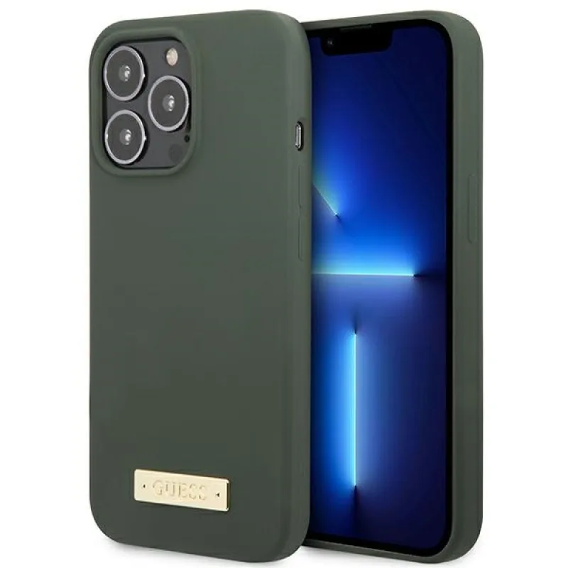 Guess GUHMP13XSPLA iPhone 13 Pro Max 6,7" zelený/khaki pevný obal Silicone Logo Plate MagSafe