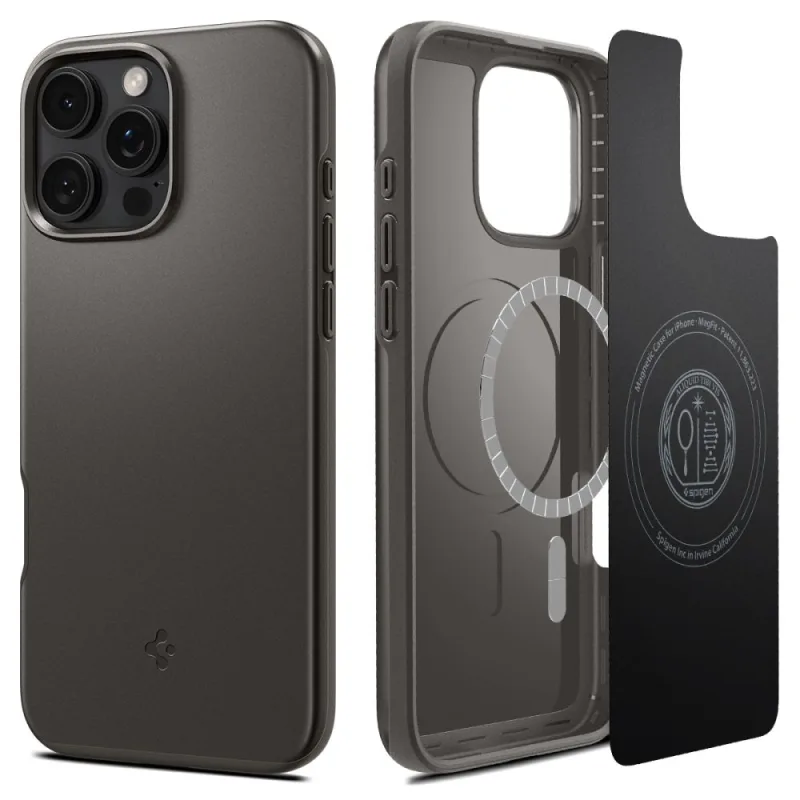 Puzdro Spigen Thin Fit MagSafe pre iPhone 16 Pro - gunmetal