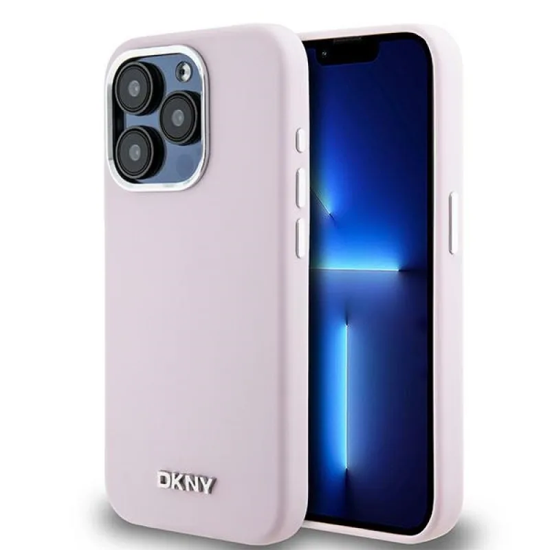 DKNY Liquid Silicone Small Metal Logo MagSafe obal pre iPhone 15 Pro - ružový