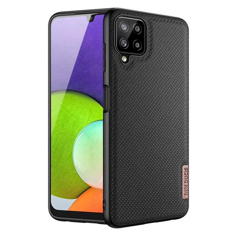 Puzdro Dux Ducis Fino pokryté nylonovým materiálom pre Samsung Galaxy A22 4G čierne