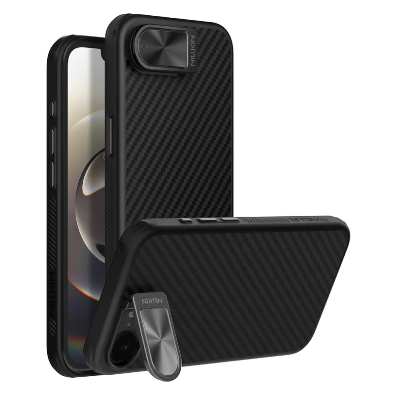 Magnetické puzdro Nillkin CarboProp s krytom fotoaparátu a stojanom pre iPhone 16e - čierne