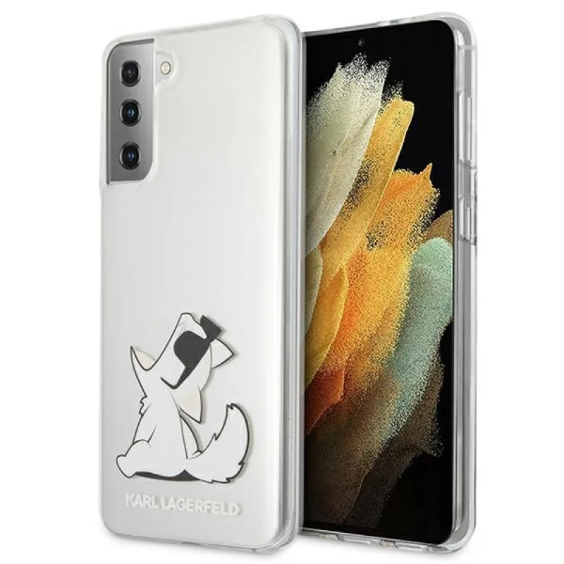 Zábavné puzdro Karl Lagerfeld Choupette pre Samsung Galaxy S21+ – priehľadné