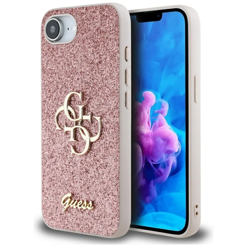 Guess Fixed Glitter Big 4G puzdro na iPhone 16e – ružové