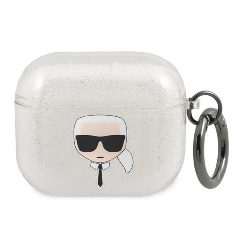 Karl Lagerfeld Glitter Karl's Head puzdro pre AirPods 3 - strieborné