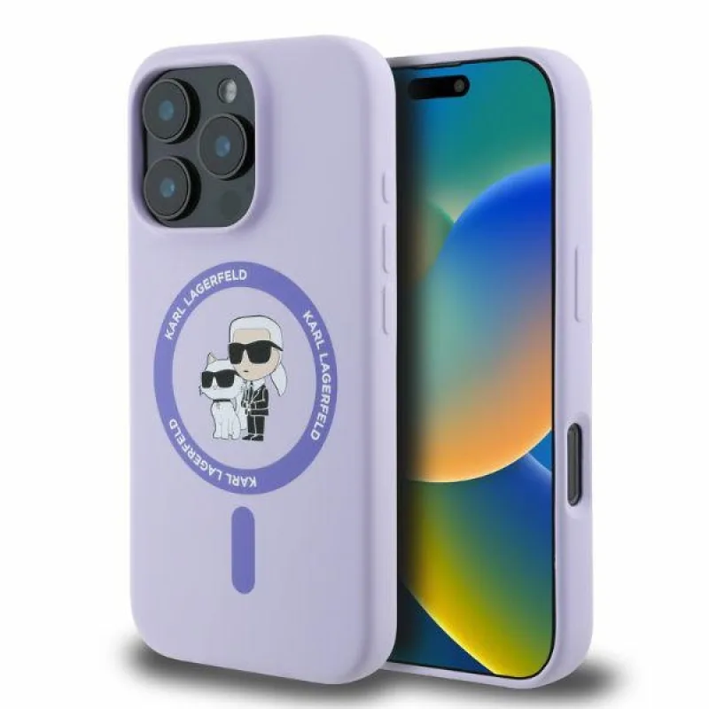 Karl Lagerfeld silikónové puzdro Karl&Choupette Heads Ring MagSafe pre iPhone 16 Pro Max – fialové