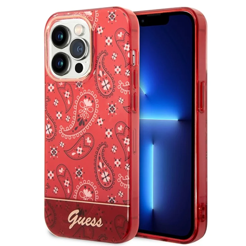 Guess GUHCP14LHGBNHR iPhone 14 Pro 6,1" červeno/červené pevné puzdro Bandana Paisley