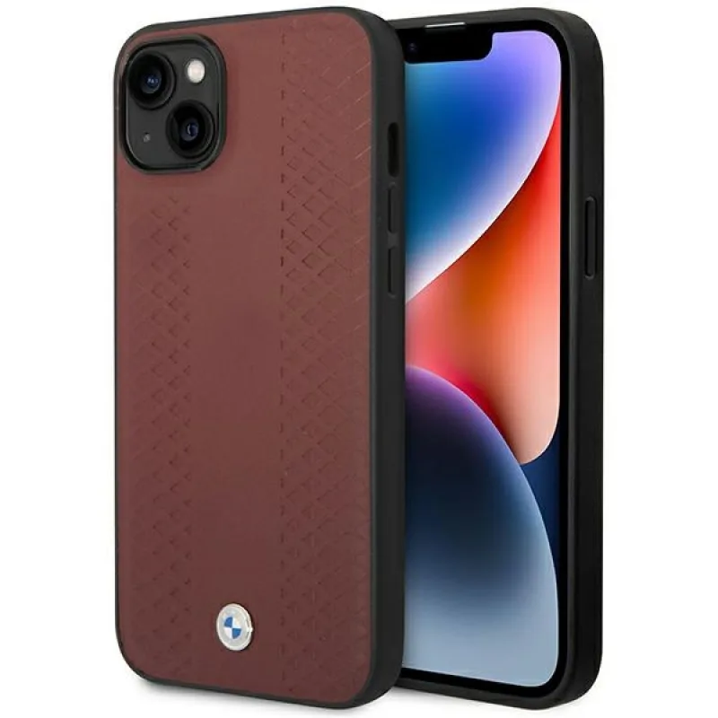 Puzdro BMW BMHCP14S22RFGR iPhone 14 6,1" Burgundsko/bordová koža so vzorom diamantu