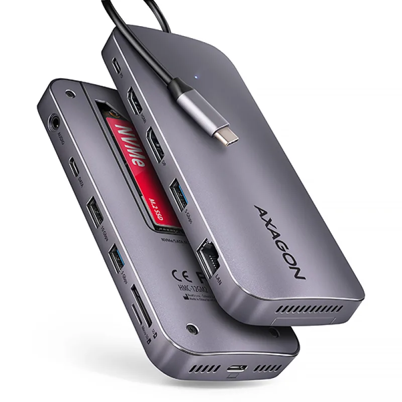 AXAGON HMC-12GM2, USB 10Gbps hub, 3x USB-A, USB-C, HDMI, DP, RJ-45…
