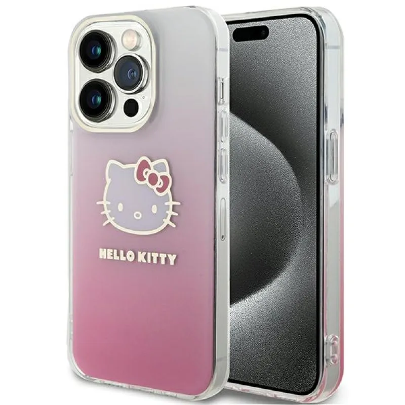 Puzdro Hello Kitty IML Gradient Electrop Kitty Head pre iPhone 14 Pro - ružové