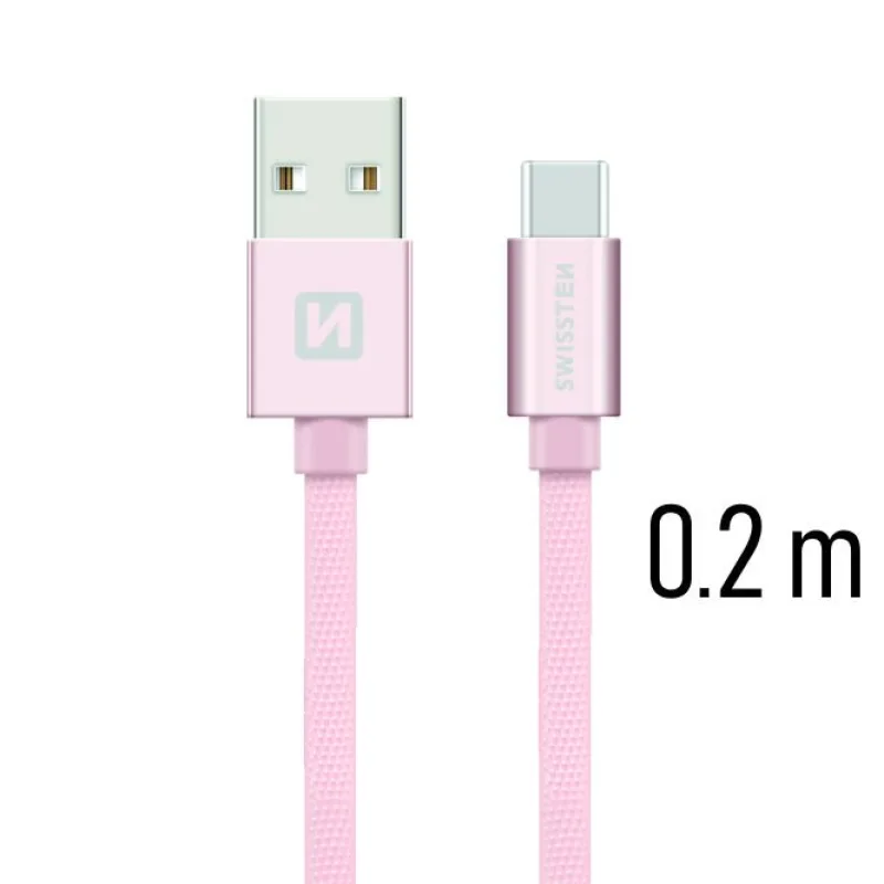 Swissten Data Cable Textile USB / USB-C 0.2 m, rose gold